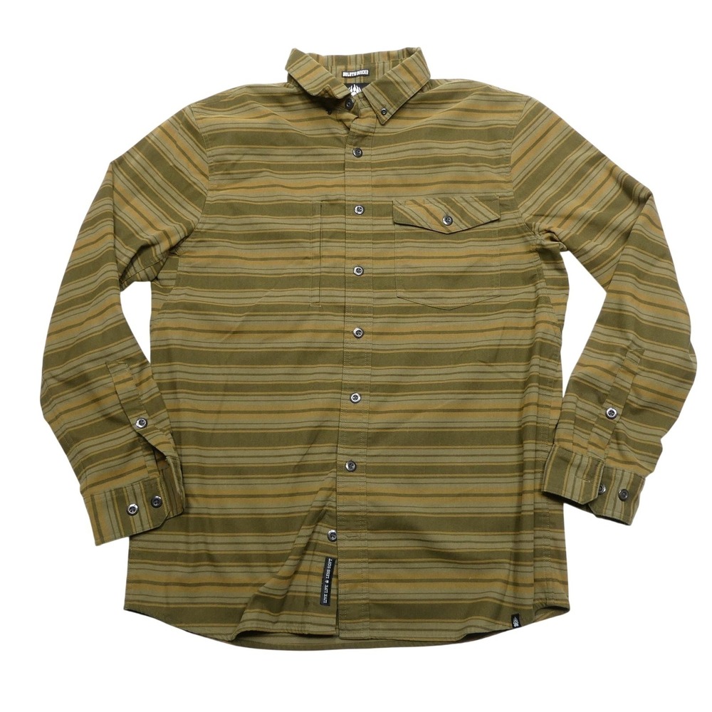 Duluth Trading Shirt Mens LT Green‎ Striped Flannel Alaskan Hardgear Untucked